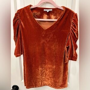 Love Olive Co Velvet Rust V-Neck Top Puff Sleeve M